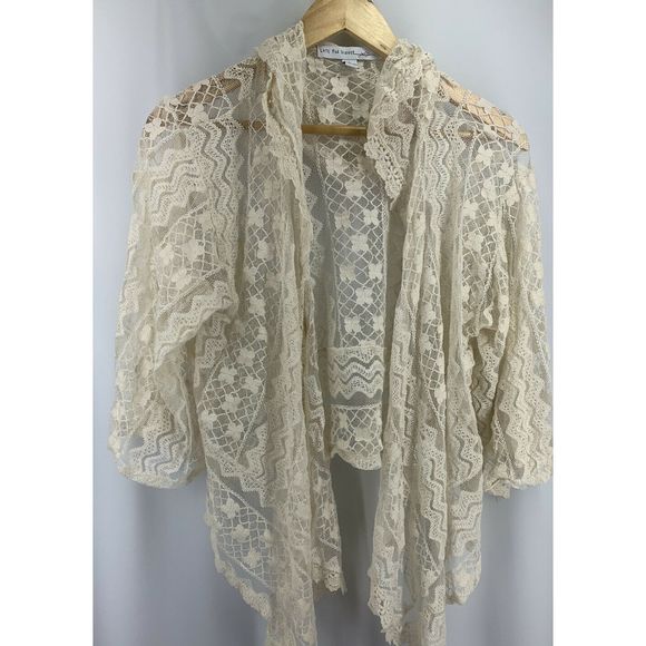 Late For Dinner Sweaters - Late For Dinner Women's Beige Lace Cardigan Size L